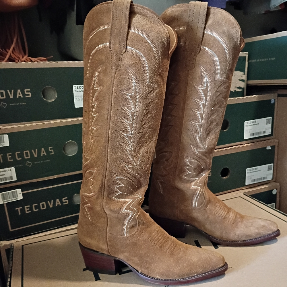 Tecovas Tan Suede Over-the-Knee Western Boots - Picture 2 of 5